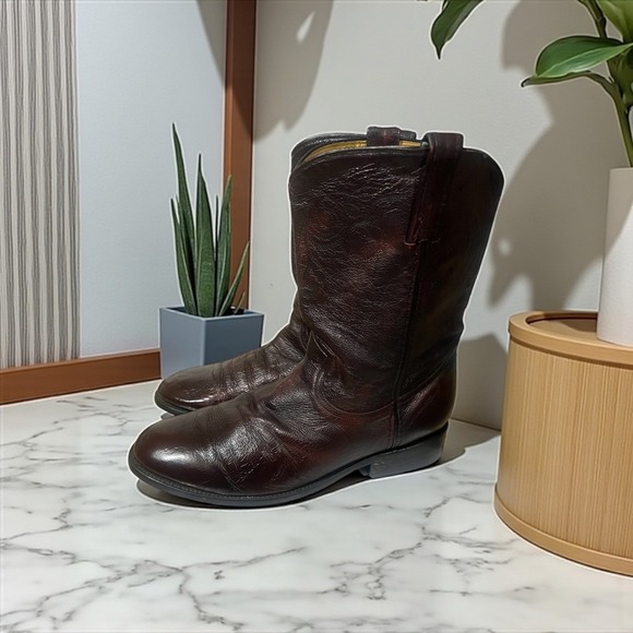 Ben Miller Men's Dark Brown Leather Cowboy Boots, Classic Style, Size 12 EE - Picture 1 of 8